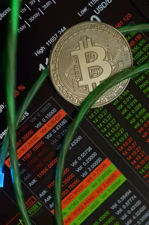 A Bitcoin coin resting on a live order book, the screen most exchange comparisons never show